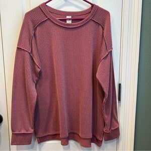 7th Ray Women’s Dusty Rose Ribbed Exposed Seam Long Sleeve Top Size Large